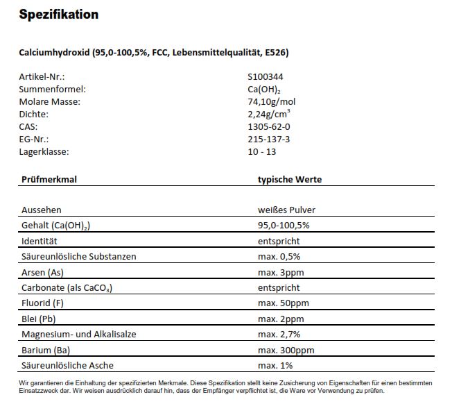 Löschkalk (Calciumhydroxid E 526) Lebensmittelqualität – Für Prepper & Selbstversorger: Eier monatelang ohne Kühlung lagern