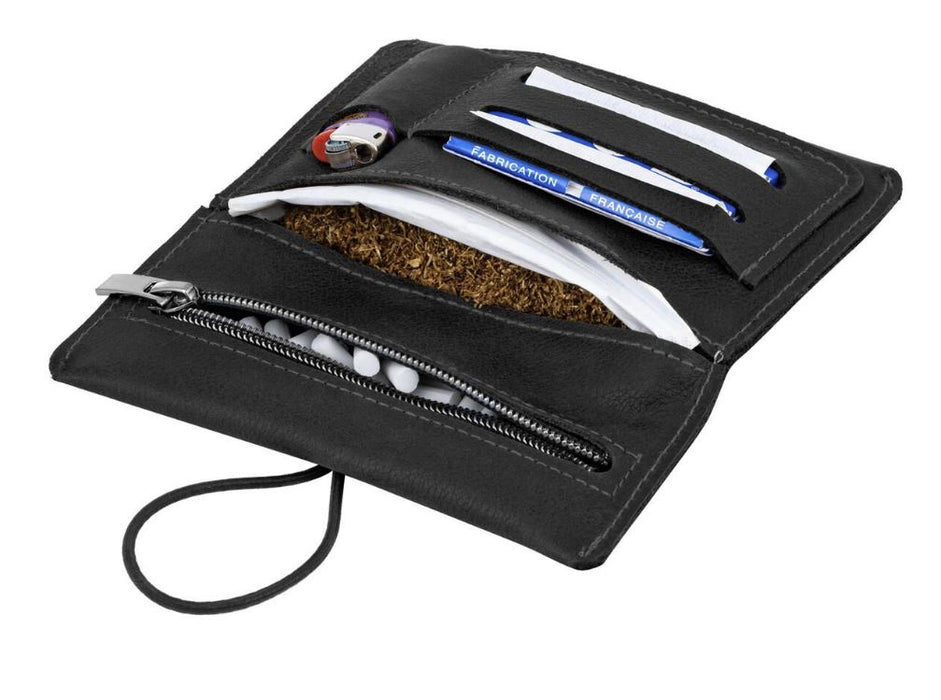 Ledertabak-Tasche mit auswechselbarem Gummi, schwarz