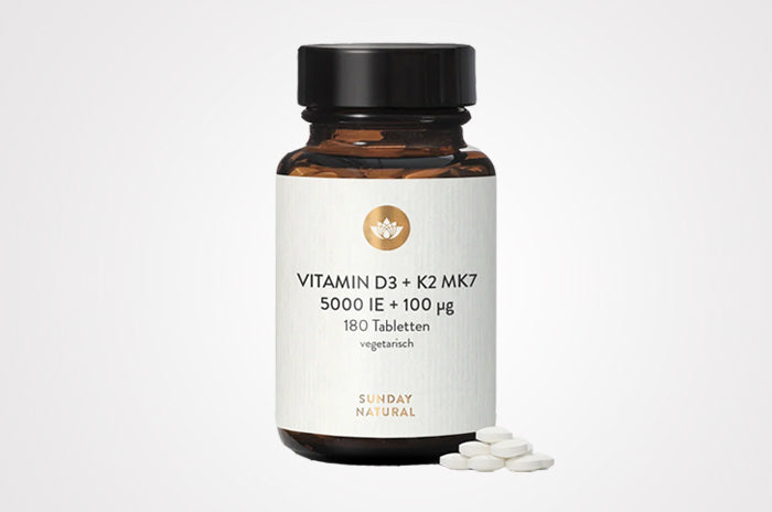 Sunday Natural Vitamin D3 5000 IE +100µg K2 MK7 180 Tabletten